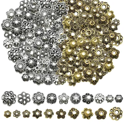 200 Abstandskappen, 5–10 mm, Legierung, Gold/Silber, 20 Stile, Schmuckbasteln