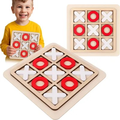 Zdjęcie produktu dla Gra planszowa kółko i krzyżyk drewniana eko logiczna edukacyjna dla dzieci 15x15 cm