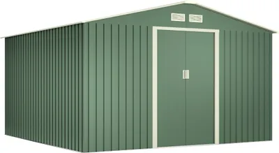 Produktbild von Wasabi - Metall Gerätehaus 10,2 m² Light Green – Doppeltür-Schiebetür - Belüftungsgitter - Außenhäuschen - Lager- und Aufbewahrungsschuppen