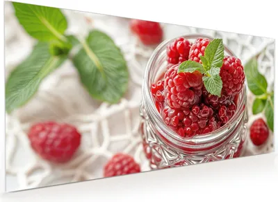 Produktbild von Küchenrückwand Spritzschutz Glas mit Motiv Himbeerglas 40 x 40 cm