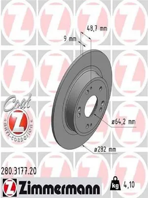Produktbild von 2 Zimmermann Bremsscheiben 282mm hinten für Honda Accord VIII Schaltgetriebe