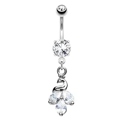 Produktbild von Taffstyle Bauchnabelpiercing Bauchnabelpiercing Schmuck Stecker Kristall Pfau Anhänger, Silber