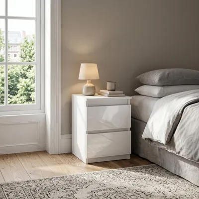 Produktbild von Masseno Nachttisch NUDO Nachtschrank Beistelltisch für Schlafzimmer 40 x 55 x 39 cm Weiß