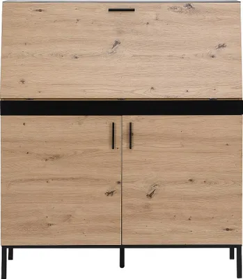 Produktbild von Schreibtisch mit 2 Türen - MDF - Naturfarben & Schwarz - MALEDA