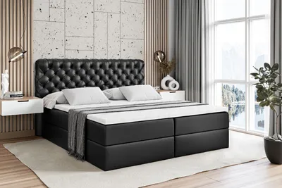 Produktbild von ALTDECOR Boxspringbett mit H3 Matratze und Topper - 180 x 200 cm - BOXI8 - Schwarz Kunstleder - Polsterbett mit Bettkasten und Lattenrost, Bett mit Stauraum