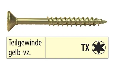 Produktbild von Spanplattenschrauben mit Teilgewinde gelb verzinkt Torx 5,0 x 60 mm 200 Stück