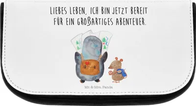 Produktbild von Mr. & Mrs. Panda Kulturtasche Pinguin & Maus Wanderer - Weiß - Geschenk, kosmetiktasche klein, Wandern, kosmetiktäschchen, Make-up Organizer, Waschbeutel, Ausflug