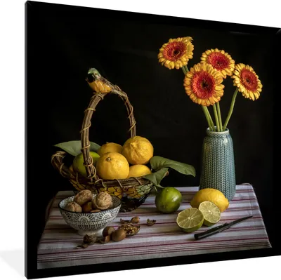 Produktbild von MuchoWow® MuchoWow® Gerahmtes Poster Blumen - Sonnenblume - Zitrone 40x40 cm - Poster mit zchwarzem Bilderrahmen - Mit Rahmen - Wanddekoration Schlafzimmer