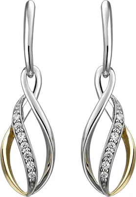 Produktbild von Ohrhänger aus 925 Silber bicolor vergoldet mit 14 Zirkonia Ohrringe Ohrschmuck
