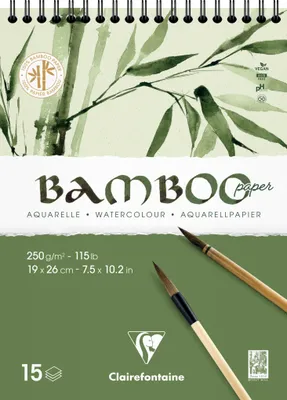 Produktbild von Clairefontaine 4x Bamboo, Spiralblock 15 Bl Bambuspapier, 19x26 cm, 250g 975925C