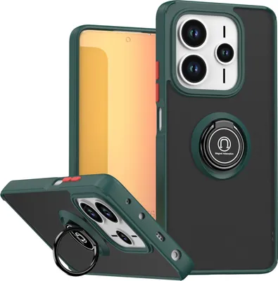 Produktbild von Hülle für Xiaomi Redmi Note 14 5G Matte Transluzent TPU Stoßfest Schutzhülle mit Ring Halter Ständer dunkelgrün