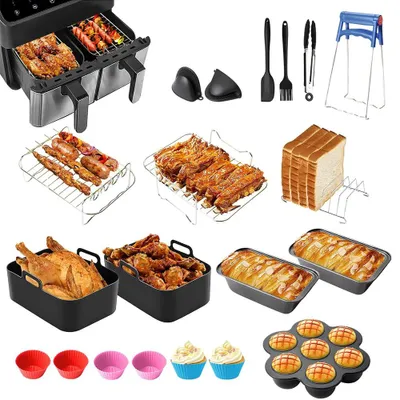 Image de 19PCS Ensemble d'accessoires pour friteuse à air chaud pour Ninja Foodi AF400EU AF300EU AF500EU, Accessoires Airfryer Moule en silicone Accessoires friteuse à air chaud Dual Zone Airfryer