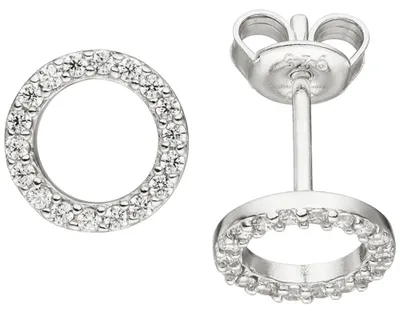 Produktbild von Ohrstecker Ohrringe Ohrschmuck Kreise mit weißen Zirkonia rund 925 Silber