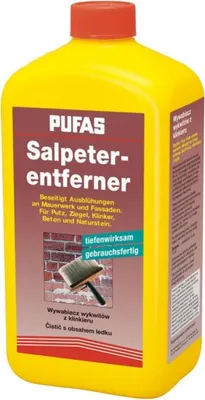 A yellow bottle of PUFAS Salpeter-entferner with a red cap.