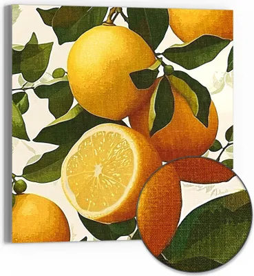 Produktbild von DEQORI Hybrid Leinwand Bild 50x50 cm 'Zitruszauber' Wandbild Glas flach modern