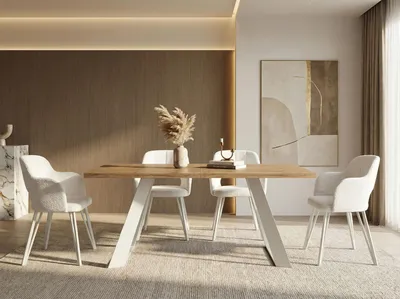 Obrázok produktu pre Jedálenský stôl Colter White v modernom štýle, obdĺžnikový stôl - rozťahovací od 140 cm do 240 cm, kovové nohy s práškovou úpravou v bielej farbe - 140 x 80 cm - dub Craft
