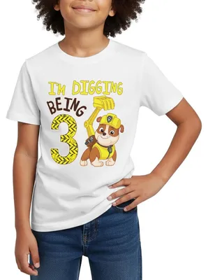 Produktbild von Spreadshirt Paw Patrol Geschenk 3 Jahre Alt Geburtstag Rubble Kinder T-Shirt, 98/104 (3-4 Jahre), Weiß