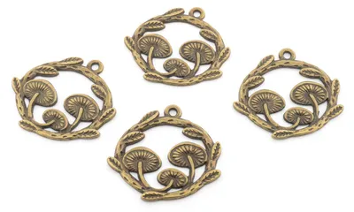 Produktbild von Vintageparts Anhänger Pilzkranz Metalllegierung Antik-Bronze 25x26mm, 4 Stück