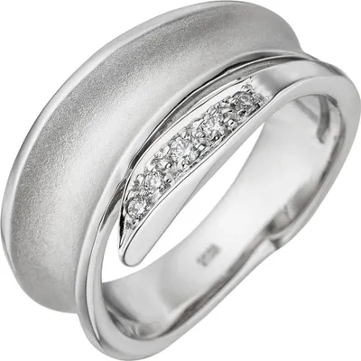 Produktbild von Ring Damenring mit 5 Diamanten Brillanten 585 Gold Weißgold teilmattiert Innenumfang 58mm  Ø18.5mm