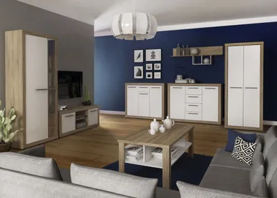 Produktbild von Wohnzimmer Komplett - Set A Madryn, 7-teilig, Farbe: Eiche Sonoma / Weiß