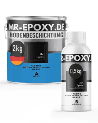 Produktbild von Mr. Epoxy Epoxidharz Bodenbeschichtung (2,5 kg, RAL 5012 Lichtblau) - 2K Betonfarbe für Garagen, Keller & Werkstatt Boden - Flüssigkunststoff Epoxid Grundierung und Bodenversiegelung