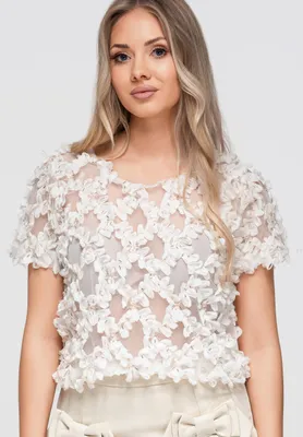 Produktbild von LARICA Bluse Kurzarm Floral Dekorativ OW-TS-E0062 beige L