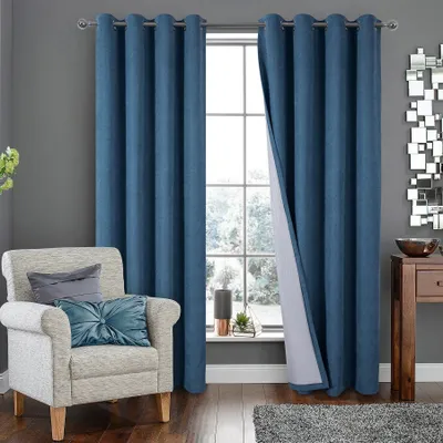 Verdunkelungsvorhang mit Ösen, 245x140 cm, blau, 2er-Set, Polyester