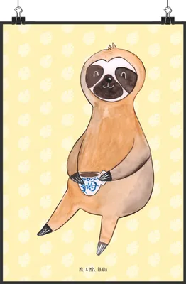 Produktbild von Mr. & Mrs. Panda Bild Faultier Kaffee DIN A2 - Gelb Pastell - Geschenk, Coffeelover, Coffee, Designposter, Kaffeetasse, Coffeeaddict, Plakat, wanddeko, drucke, Wandbild