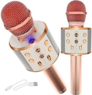Immagine prodotto di Microfono karaoke Playos oro rosa Bluetooth senza fili con cambiavoce per bambini e adulti