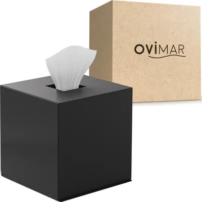 Produktbild von ovimar quadratische Kosmetiktücher Box Teksmona | Edelstahl | schwarz matt | Perfekter Taschentuch-, Papierhandtuch- oder Kosmetiktuchspender | in Würfelform für Bad, Küche oder Esstisch