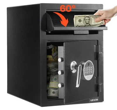 Produktbild von VEVOR 3,6 Kubikfuß Drop Safe, große Kapazität Front Drop Slot Safe Box mit digitalem Tastenfeld, schwere 3-Tier Bargelddepotbox mit Ersatzschlüsseln für Bargeld, Bankslip, Schmuck, Dokumente, Rechnungen, schwarz, 2 Ebenen