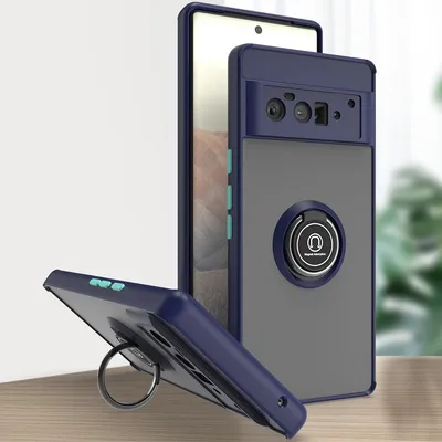 Produktbild von Google Pixel 6 Pro Hülle, Ring Halter Ständer Matte Transluzent TPU Rahmen Stoßfest Schutzhülle für Google Pixel 6 Pro Blau