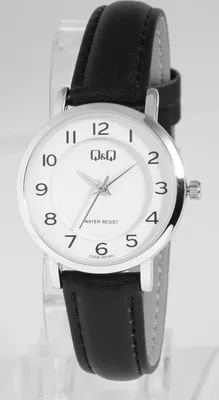 Produktbild von Q&Q Damenuhr mit Lederarmband, schwarz/silberfarben