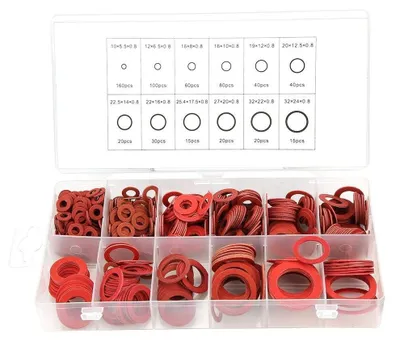 Productafbeelding van Sluitringen Set van 600 Stuks - Platte Sluitringen - Isolatieringen - Vezelsluitringen - Rood Staal - Professionele Kwaliteit - Ringetjes