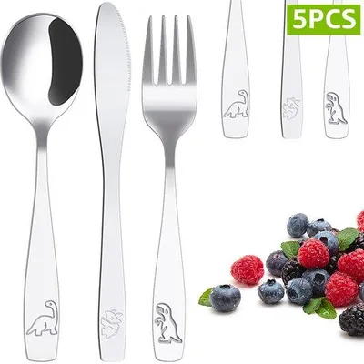 Image de Set de couverts pour enfants en acier inoxydable 410, couverts pour enfants, cuillère et couteau