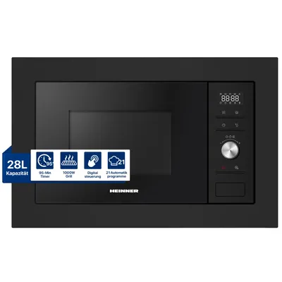Immagine prodotto di Heinner HMW-MDBI28GDBK Microonde da incasso 28 L, 900 W, grill 1000 W, 21 programmi, nero