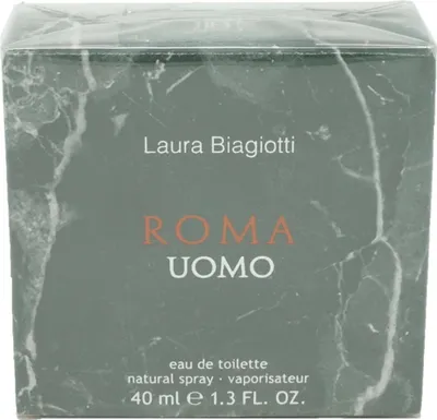 A product box for Laura Biagiotti Roma Uomo Eau de Toilette.