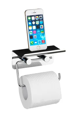 Produktbild von WENKO Toiletten Papier Halter Klorollen Smartphone Ablage Edelstahl Tablet Handy