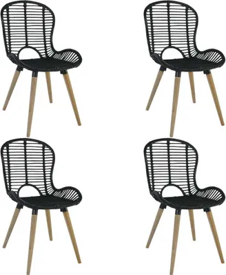 Zdjęcie produktu dla Krzesła stołowe, 4 szt., czarne, naturalny rattan