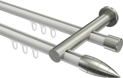 Produktbild von Interdeco Innenlaufstange / Gardinenstange mit Innenlauf Weiß / Edelstahl-Optik, Typ Platon Samanto (Rillenpatrone), 20 mm Ø 2-läufig, 600 cm