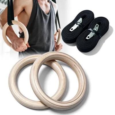 Produktbild von GORPENT Gymnastikringe aus Holz, 28 cm, mit 25 mm Gurten, Fitnessringe für Fitnesstraining und Calisthenics, zu Hause und im Freien, für Sport und Krafttraining