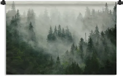 Produktbild von MuchoWow® Wandteppich Wandbehang Wald - Nebel - Bäume - Natur 90x60 cm Tapisserie Dekoration Wandtuch - Wandskulpturen - Bildteppich