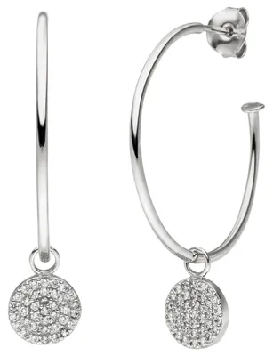 Produktbild von Halbcreolen aus 925 Silber rhodiniert mit Anhänger 74 Zirkonia Ohrringe Creolen