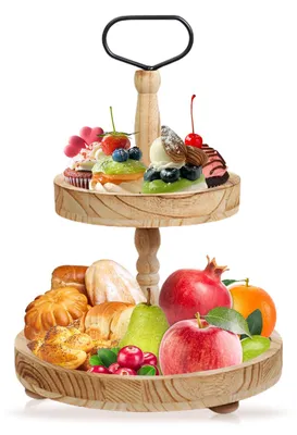 Holz-Etagere 2-stöckig, Ø33 cm, Höhe 46 cm, für Kuchen & Obst