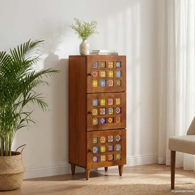 Image de vidaXL Buffet haut avec porte Noyer 40 x 33 x 110 cm Bois massif Mango