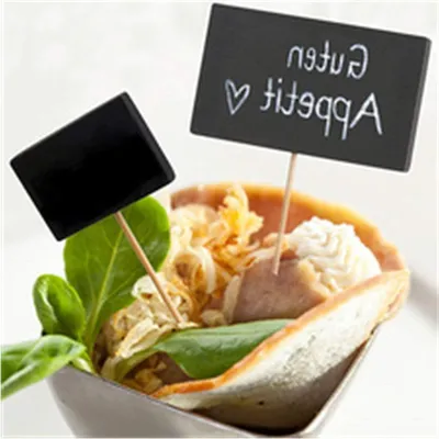 Productafbeelding van Fingerfood Spiesen - Houten Prikkers Cocktail - Hapjes Presenteren - Beschrijfbaar Bordje - 9 cm - Natuur Zwart