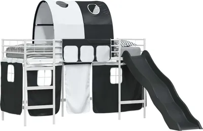 Image de Lits superposés pour enfants vidaXL, blanc et noir, 75 x 190 cm, métal