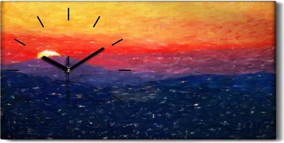 Produktbild von Wohnzimmer-Bild Leinwand Uhr 60x30 Gemälde Landschaft Himmel Sonnenuntergang - schwarze Hände
