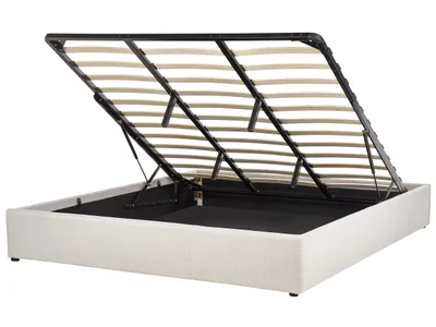 Produktbild von BELIANI Polsterbett Hellbeige Stoffbezug mit Lattenrost 180 x 200 cm Hochklappbar Bettkasten Skandi Modern Doppelbett Schlafzimmer Ausstattung