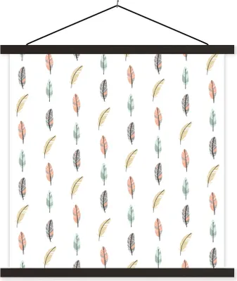 Produktbild von MuchoWow® Textilposter Federn - Muster - Pastell 40x40 cm mit schwarzem Rahmen - Fotos